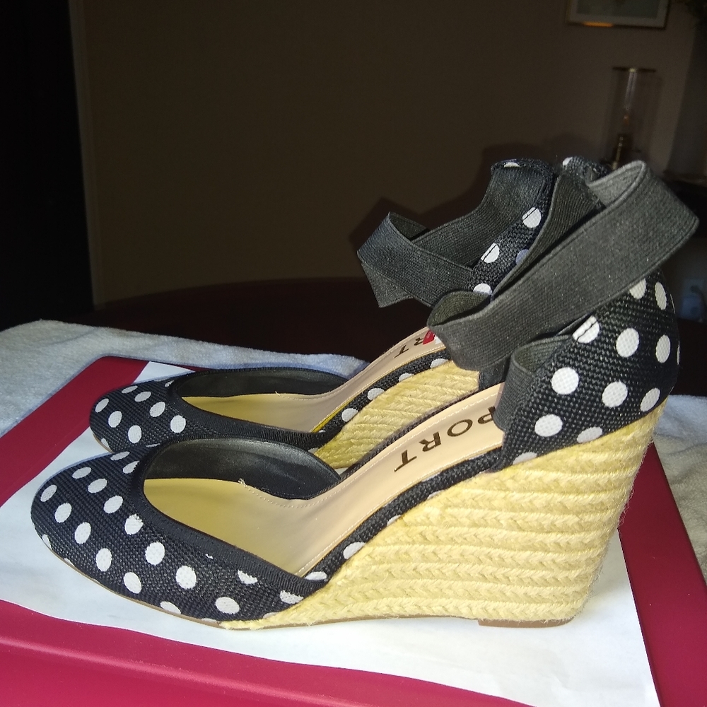 Report ANTONELLA wedge heel BLK & white polka dot
